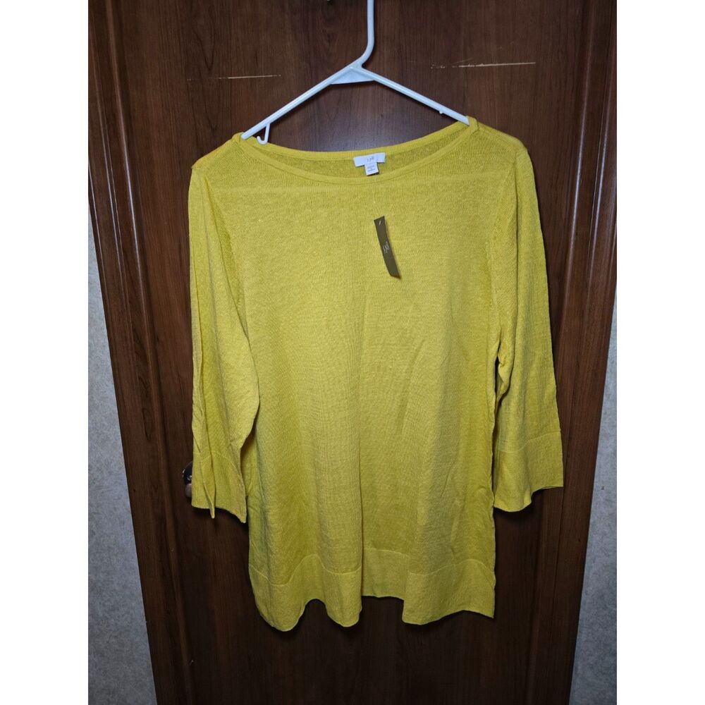 NWT J. Jill Daisy Sweater Three-Quarter Sleeve with Small Flair Sz 1X Yellow